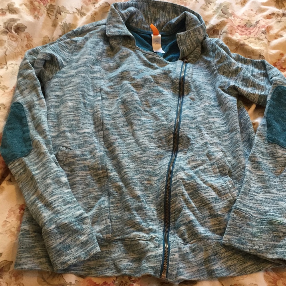 Teal and white Lucy Moro style sweater